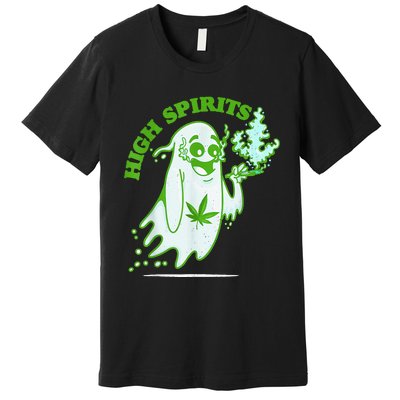 Funny Halloween Marijuana Cannabis Ghost Design Weed Smokers Premium T-Shirt