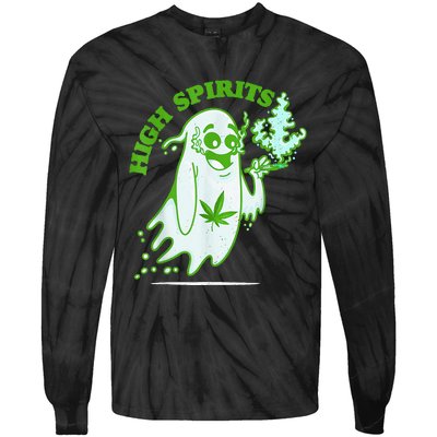 Funny Halloween Marijuana Cannabis Ghost Design Weed Smokers Tie-Dye Long Sleeve Shirt