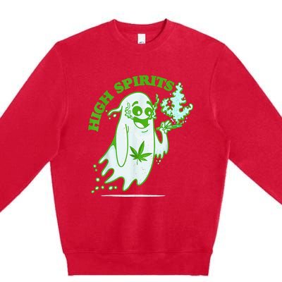 Funny Halloween Marijuana Cannabis Ghost Design Weed Smokers Premium Crewneck Sweatshirt