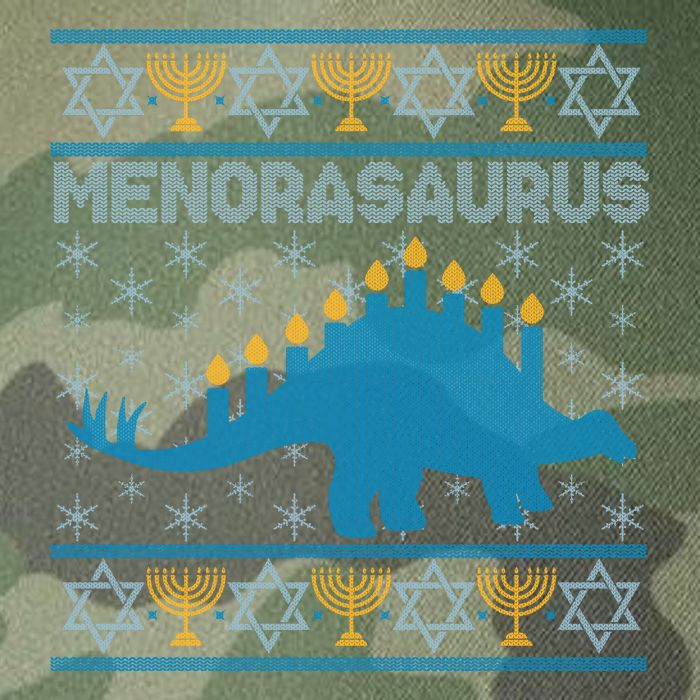 Funny Hanukkah Menorasaurus Dinosaur Ugly Sweater Legacy Tie Dye Trucker Hat