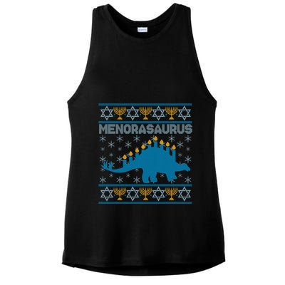Funny Hanukkah Menorasaurus Dinosaur Ugly Sweater Ladies PosiCharge Tri-Blend Wicking Tank