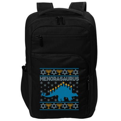 Funny Hanukkah Menorasaurus Dinosaur Ugly Sweater Impact Tech Backpack
