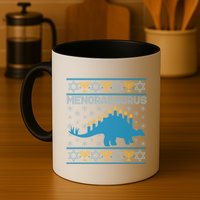Funny Hanukkah Menorasaurus Dinosaur Ugly Sweater Mug