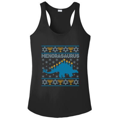 Funny Hanukkah Menorasaurus Dinosaur Ugly Sweater Ladies PosiCharge Competitor Racerback Tank
