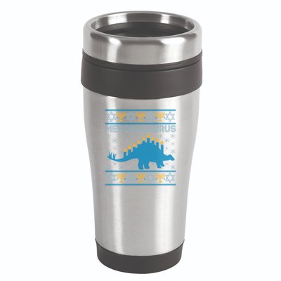 Funny Hanukkah Menorasaurus Dinosaur Ugly Sweater 16oz Travel Tumbler
