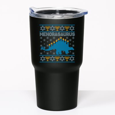 Funny Hanukkah Menorasaurus Dinosaur Ugly Sweater Tumbler