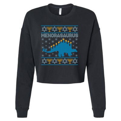 Funny Hanukkah Menorasaurus Dinosaur Ugly Sweater Cropped Pullover Crew