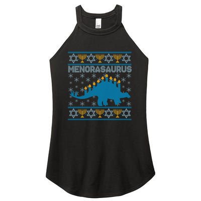 Funny Hanukkah Menorasaurus Dinosaur Ugly Sweater Women's Perfect Tri Rocker Tank