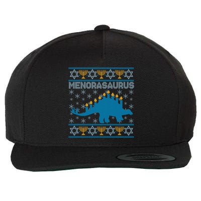 Funny Hanukkah Menorasaurus Dinosaur Ugly Sweater Wool Snapback Cap