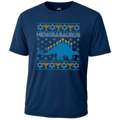 Funny Hanukkah Menorasaurus Dinosaur Ugly Sweater Performance Shirt