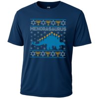 Funny Hanukkah Menorasaurus Dinosaur Ugly Sweater Performance Shirt