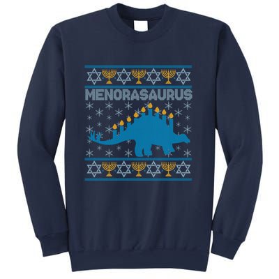Funny Hanukkah Menorasaurus Dinosaur Ugly Sweater Sweatshirt
