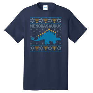 Funny Hanukkah Menorasaurus Dinosaur Ugly Sweater Tall T-Shirt