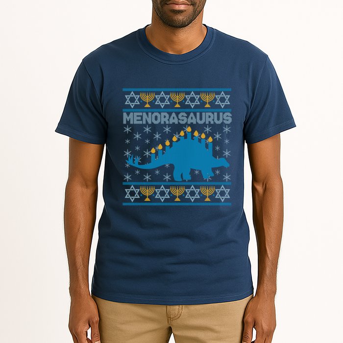 Funny Hanukkah Menorasaurus Dinosaur Ugly Sweater Tall T-Shirt