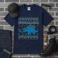 Funny Hanukkah Menorasaurus Dinosaur Ugly Sweater Tall T-Shirt