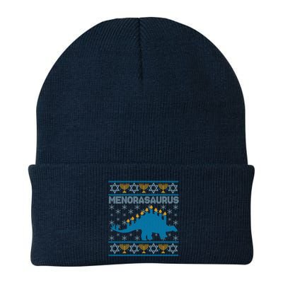 Funny Hanukkah Menorasaurus Dinosaur Ugly Sweater Beanie