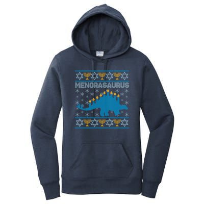 Funny Hanukkah Menorasaurus Dinosaur Ugly Sweater Women's Pullover Hoodie
