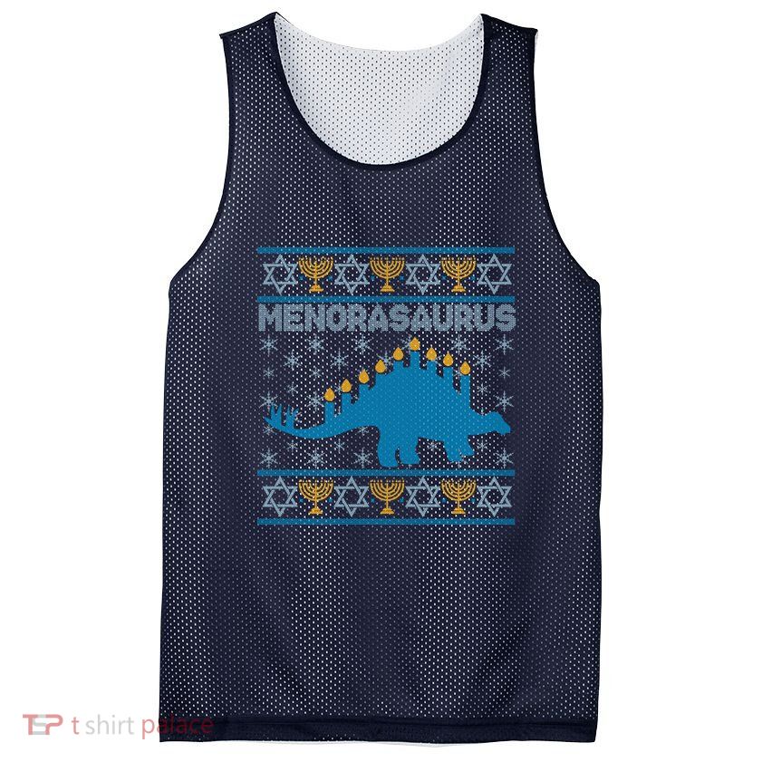 Funny Hanukkah Menorasaurus Dinosaur Ugly Sweater Mesh Reversible Basketball Jersey Tank