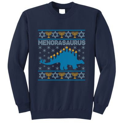Funny Hanukkah Menorasaurus Dinosaur Ugly Sweater Tall Sweatshirt