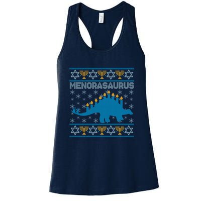 Funny Hanukkah Menorasaurus Dinosaur Ugly Sweater Womens Tank Top