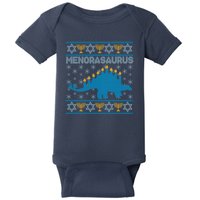 Funny Hanukkah Menorasaurus Dinosaur Ugly Sweater Baby Bodysuit