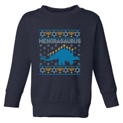 Funny Hanukkah Menorasaurus Dinosaur Ugly Sweater Toddler Sweatshirt