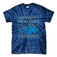 Funny Hanukkah Menorasaurus Dinosaur Ugly Sweater Tie-Dye T-Shirt