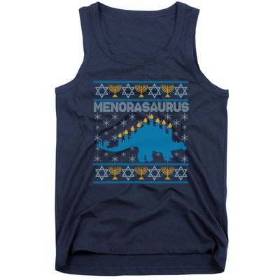 Funny Hanukkah Menorasaurus Dinosaur Ugly Sweater Tank Top