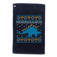 Funny Hanukkah Menorasaurus Dinosaur Ugly Sweater Golf Towel