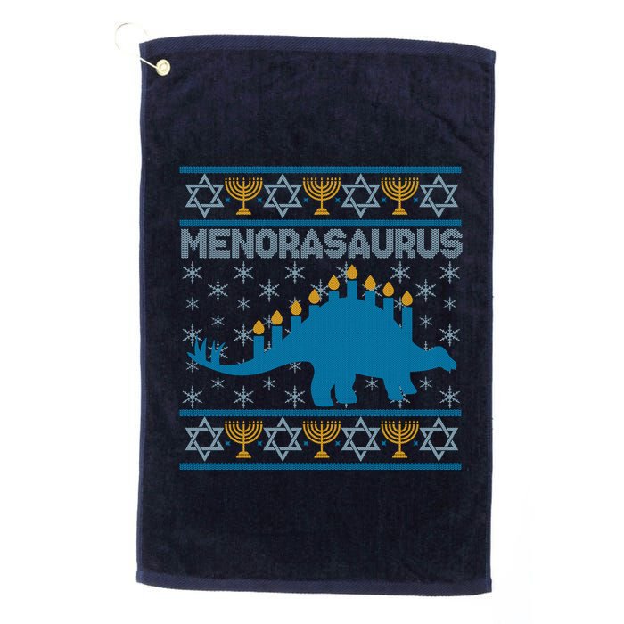 Funny Hanukkah Menorasaurus Dinosaur Ugly Sweater Golf Towel