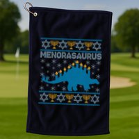 Funny Hanukkah Menorasaurus Dinosaur Ugly Sweater Golf Towel