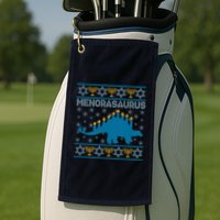 Funny Hanukkah Menorasaurus Dinosaur Ugly Sweater Golf Towel