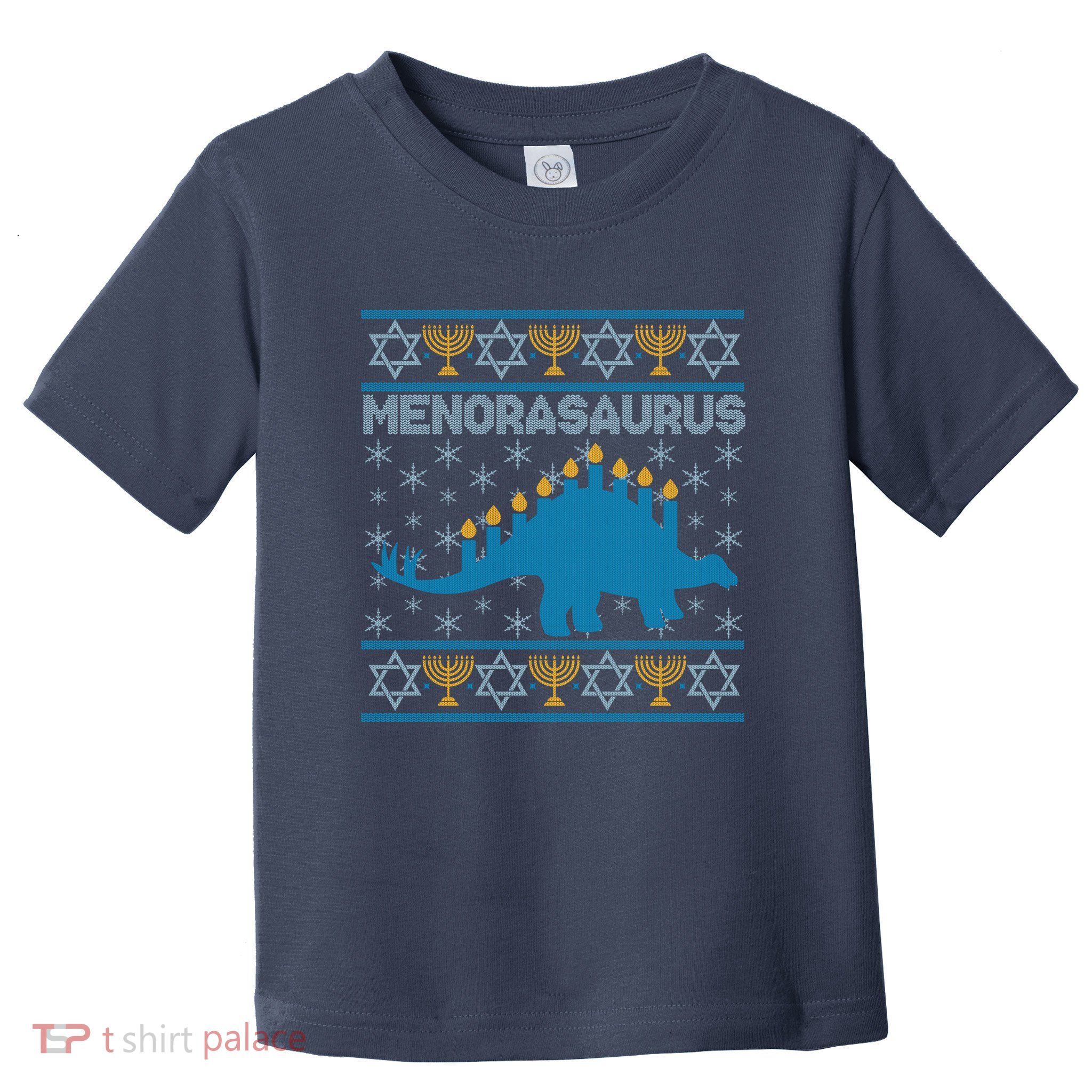 Funny Hanukkah Menorasaurus Dinosaur Ugly Sweater Toddler T-Shirt