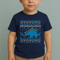 Funny Hanukkah Menorasaurus Dinosaur Ugly Sweater Toddler T-Shirt
