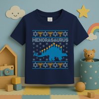 Funny Hanukkah Menorasaurus Dinosaur Ugly Sweater Toddler T-Shirt