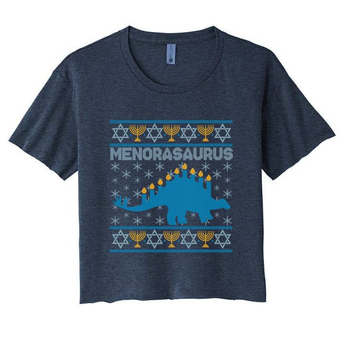 Funny Hanukkah Menorasaurus Dinosaur Ugly Sweater Crop Top