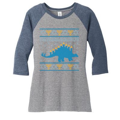 Funny Hanukkah Menorasaurus Dinosaur Ugly Sweater Women's Tri-Blend 3/4-Sleeve Raglan Shirt
