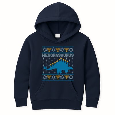 Funny Hanukkah Menorasaurus Dinosaur Ugly Sweater Kids Hoodie