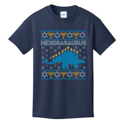 Funny Hanukkah Menorasaurus Dinosaur Ugly Sweater Kids T-Shirt