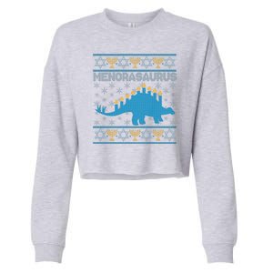 Funny Hanukkah Menorasaurus Dinosaur Ugly Sweater Cropped Pullover Crew