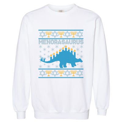 Funny Hanukkah Menorasaurus Dinosaur Ugly Sweater Garment-Dyed Sweatshirt