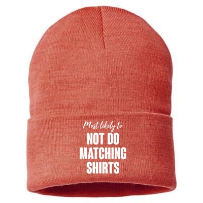 Funny Holiday Most Likely To Not Do Matching Shirts Sustainable Knit Beanie