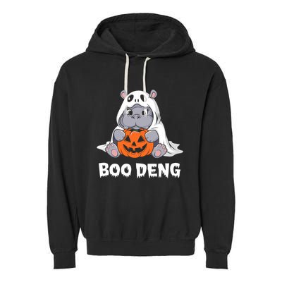 Funny Halloween Moo Deng Baby Hippo Boo Deng Ghost Costume Garment-Dyed Fleece Hoodie