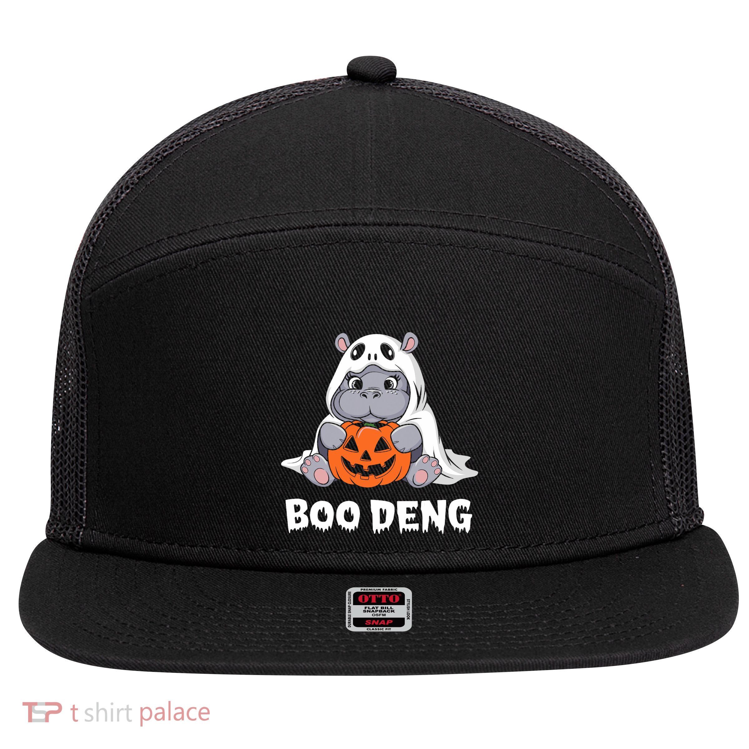 Funny Halloween Moo Deng Baby Hippo Boo Deng Ghost Costume 7 Panel Mesh Trucker Snapback Hat