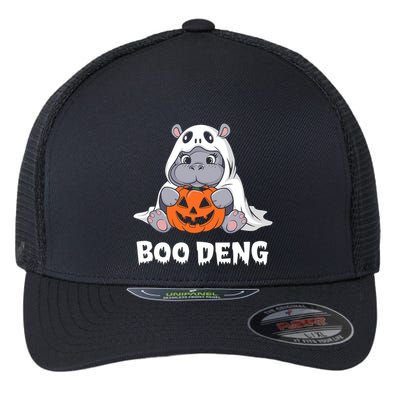 Funny Halloween Moo Deng Baby Hippo Boo Deng Ghost Costume Flexfit Unipanel Trucker Cap