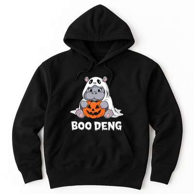 Funny Halloween Moo Deng Baby Hippo Boo Deng Ghost Costume Hoodie