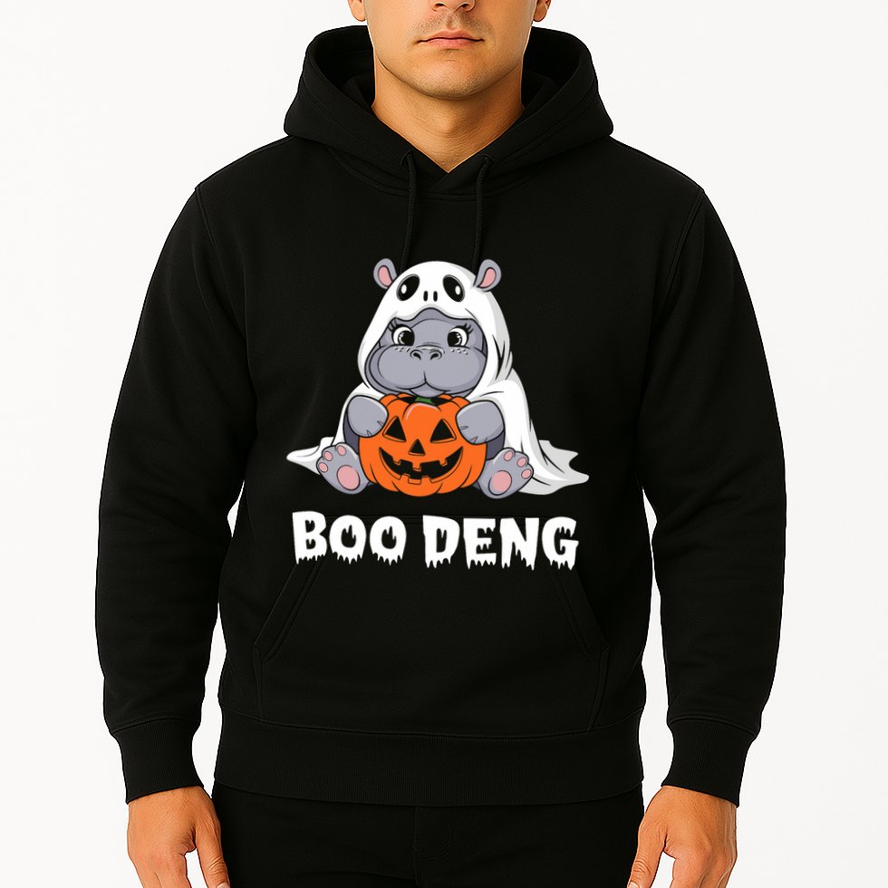 Funny Halloween Moo Deng Baby Hippo Boo Deng Ghost Costume Hoodie
