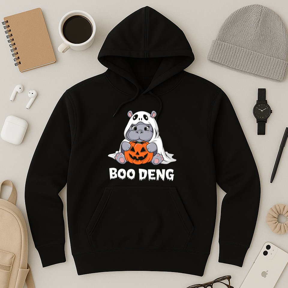 Funny Halloween Moo Deng Baby Hippo Boo Deng Ghost Costume Hoodie