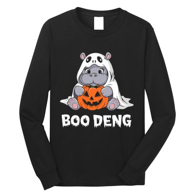 Funny Halloween Moo Deng Baby Hippo Boo Deng Ghost Costume Long Sleeve Shirt