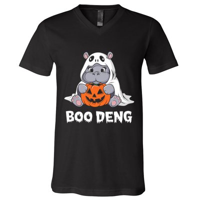 Funny Halloween Moo Deng Baby Hippo Boo Deng Ghost Costume V-Neck T-Shirt
